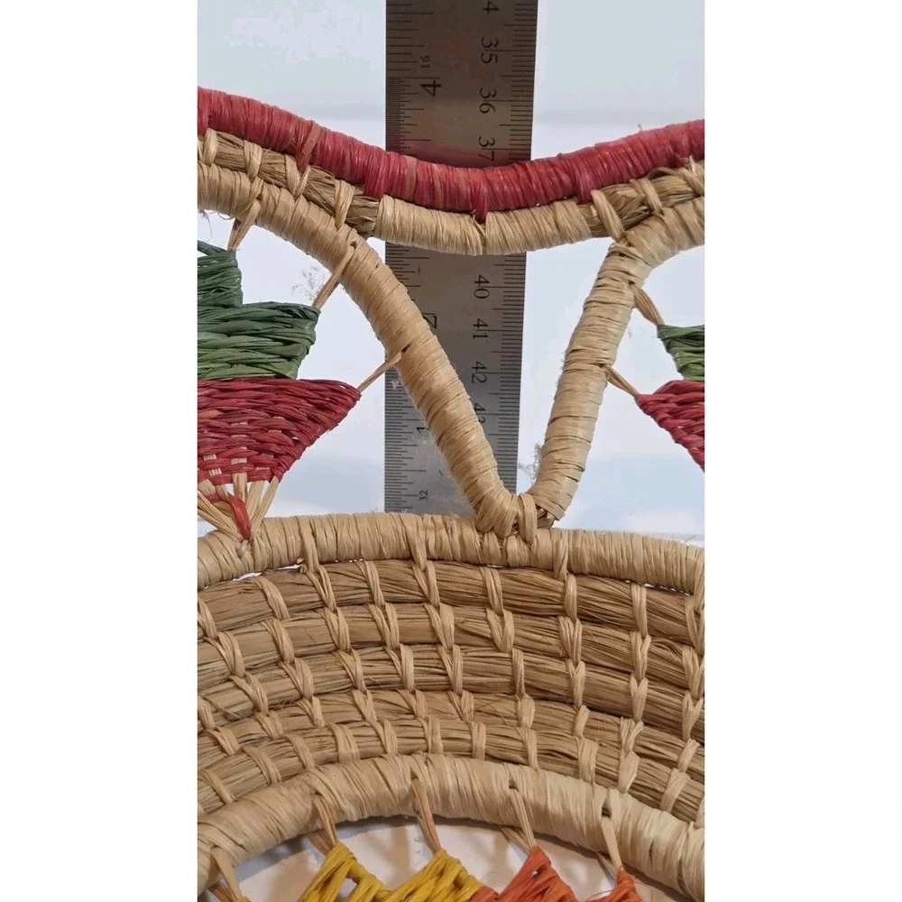 Natural Hand‎ Woven Boho Chic Basket Round Red Green Yellow Orange